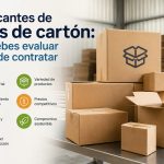 Fabricante de cajas de cartón inspeccionando producción en planta